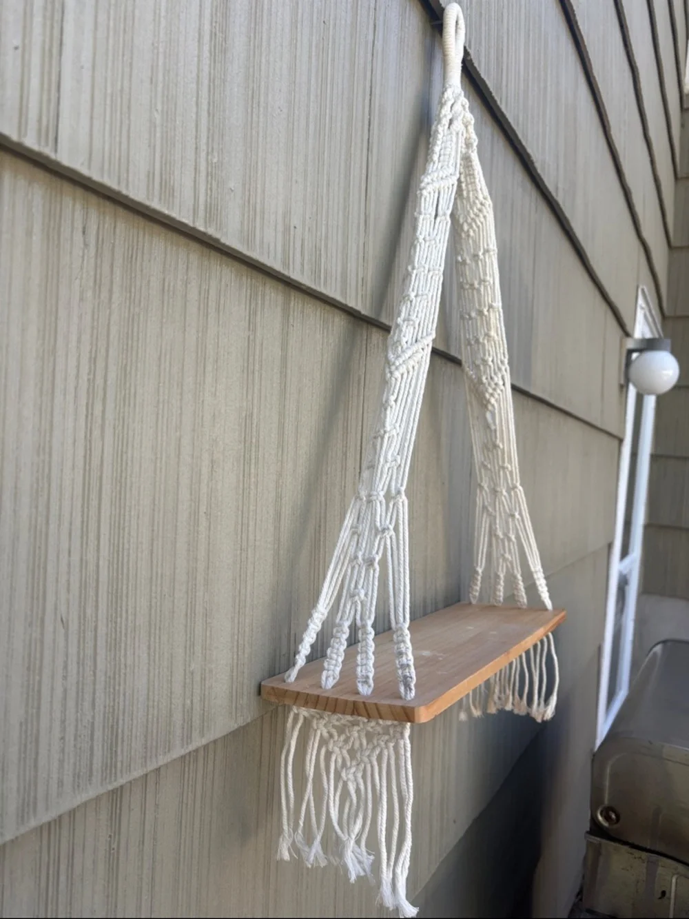 Macramé & Wood Hanging Shelf - White